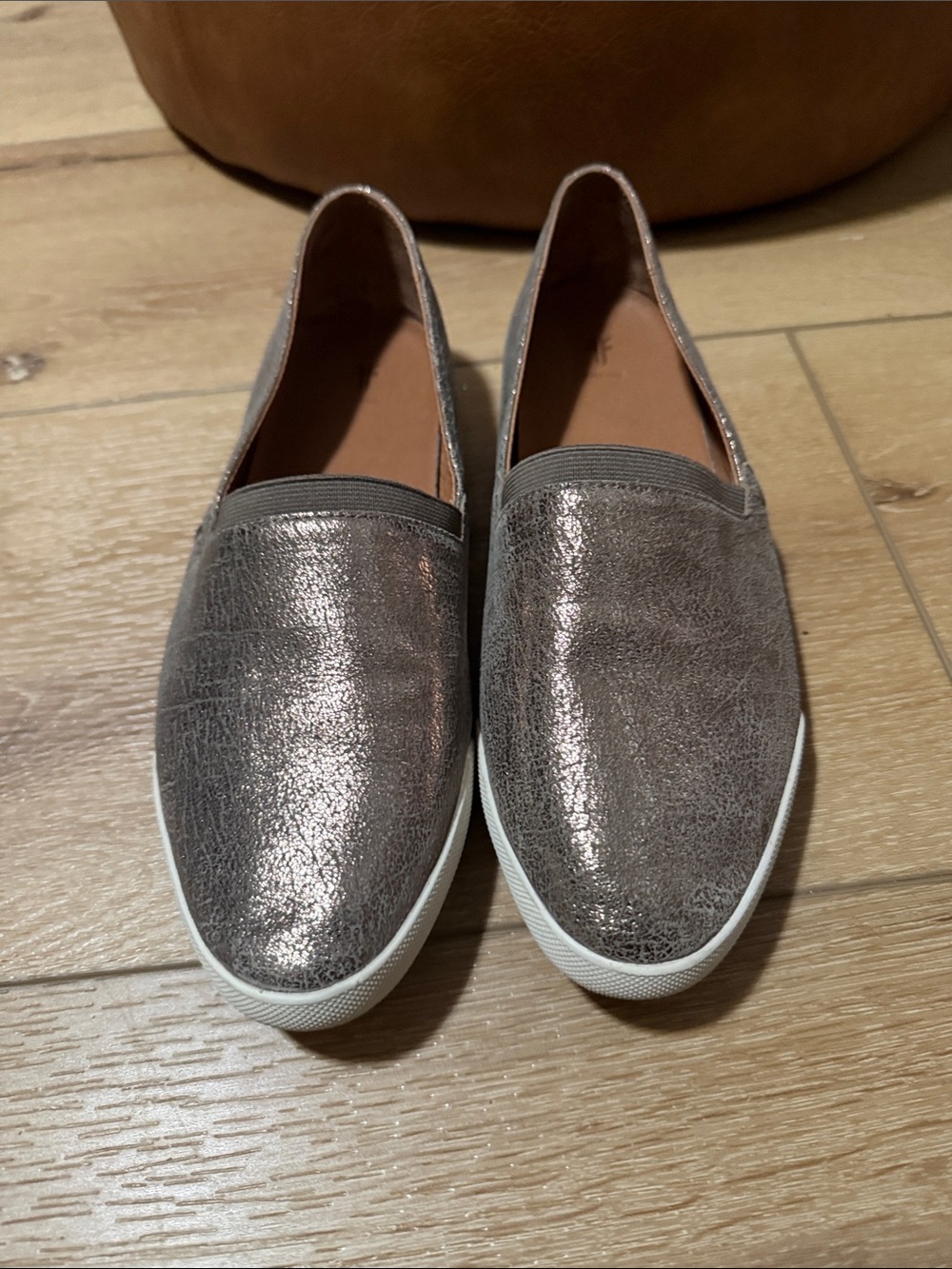 Frye Metallic Gray Slip-On Mules